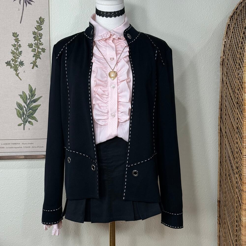 Vintage 90s Y2k Black Pink Jacket Dark Coquette Dollette Officecore Corpcore S